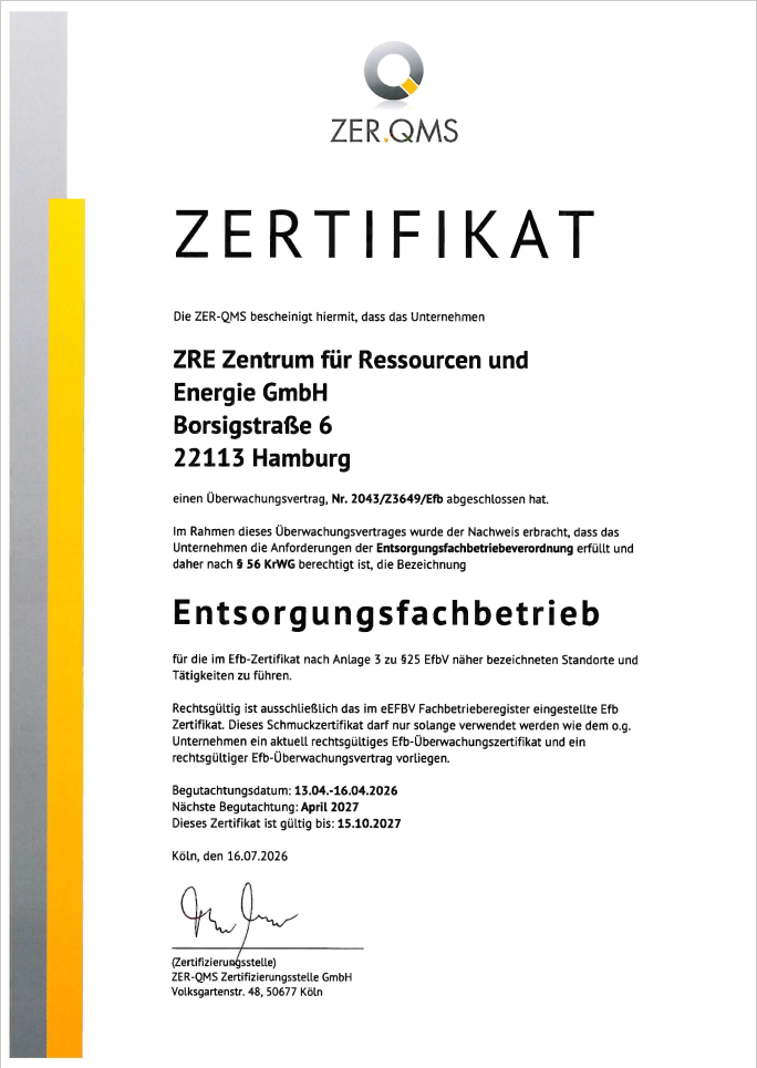 Entsorungsfachbetriebe Zertifkat 2026