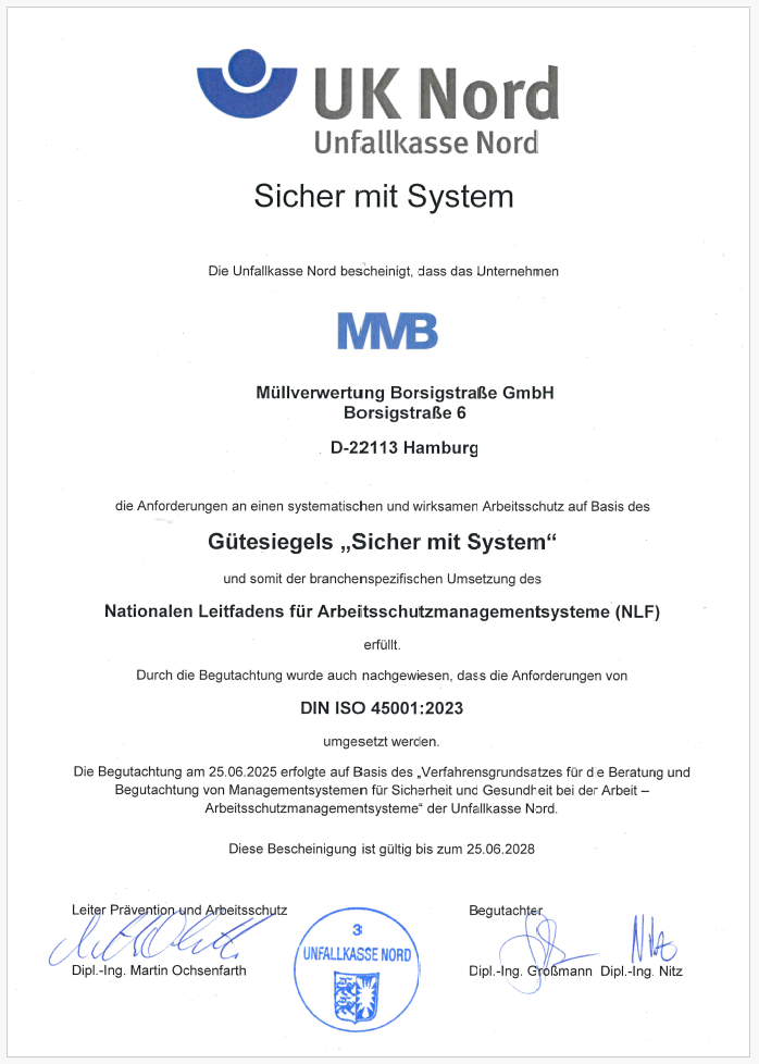 Urkunde Arbeitsschutzmanagementsystem 2025-2028